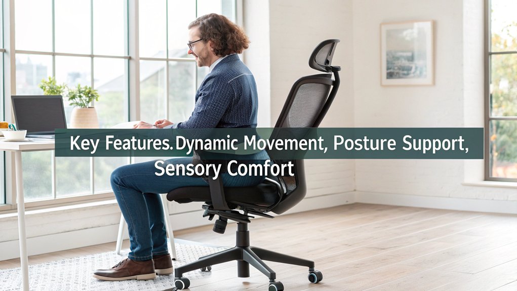 Key Features of Ergonomic Office Chairs for ADHD adults include dynamic movement, posture support and sensory comfort.