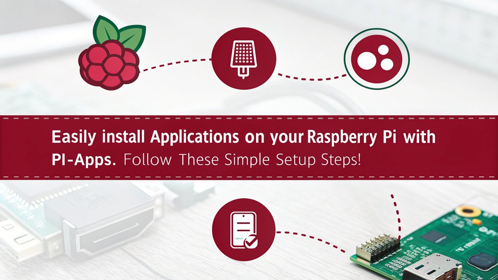 An infographic showcasing the steps to set up Pi-Apps on a Raspberry Pi, including installation and usage tips.