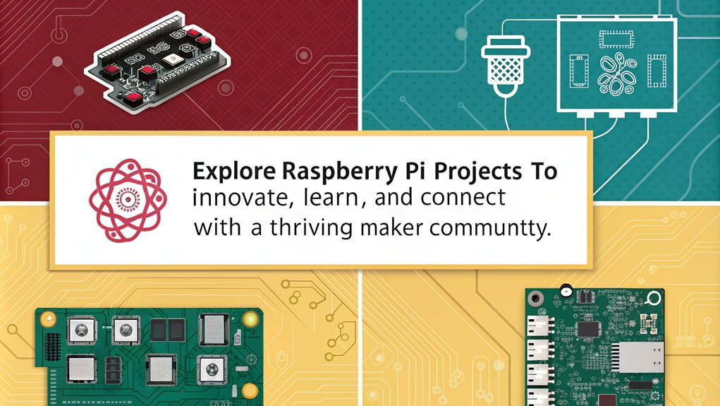 An infographic showcasing versatile project applications of Raspberry Pi projects for electronics. Highlight benefits, project ideas, and community resources.
