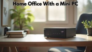 A modern, inviting home office with a mini PC on a neat desk,