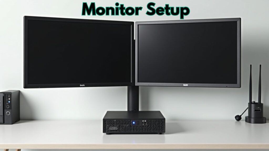 A simple setup with one or two monitors mounted using VESA brackets