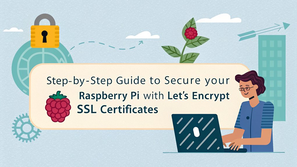 An infographic illustrating the steps to create a Lets Encrypt SSL Certificate on a Raspberry Pi.