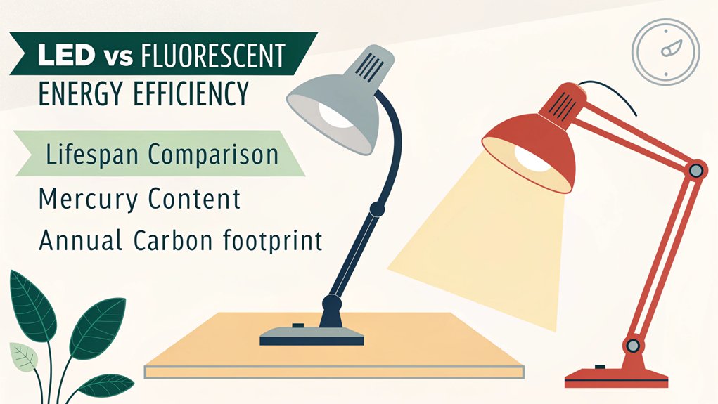 lighting options environmental impact of LED vs Fluorescent Desk Lamps