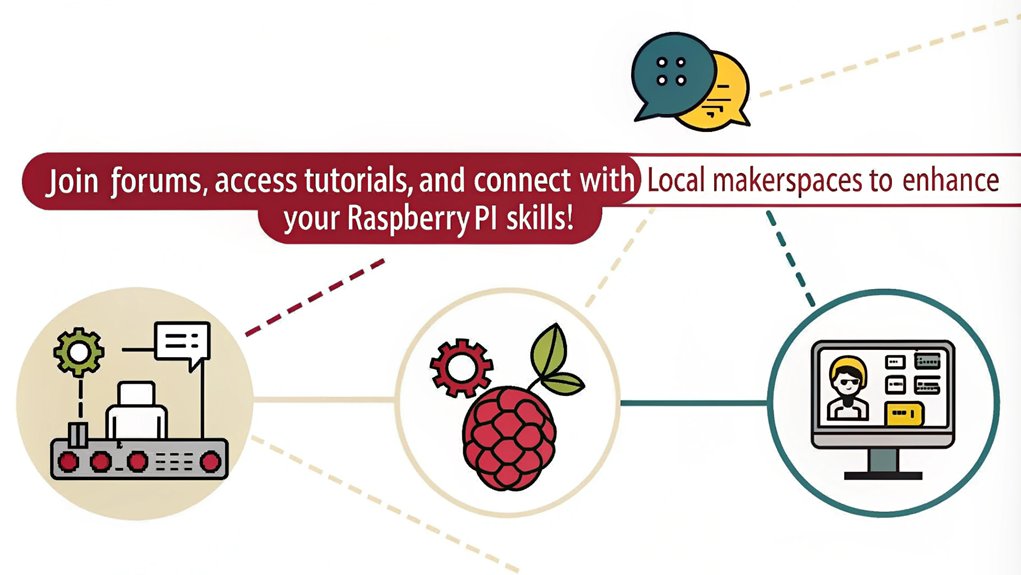 An infographic highlighting community support and resources for exploring Raspberry Pi projects for electronics.