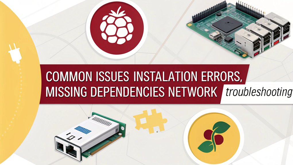 An infographic about troubleshooting common issues with Pi-Apps on a Raspberry Pi, highlighting solutions to installation problems, application errors, and network issues.
