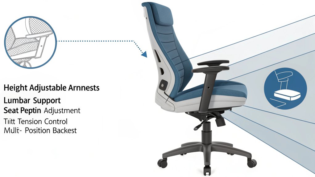 tailored assistance options available with ergonomic seating with adjustable armrests, lumbar support