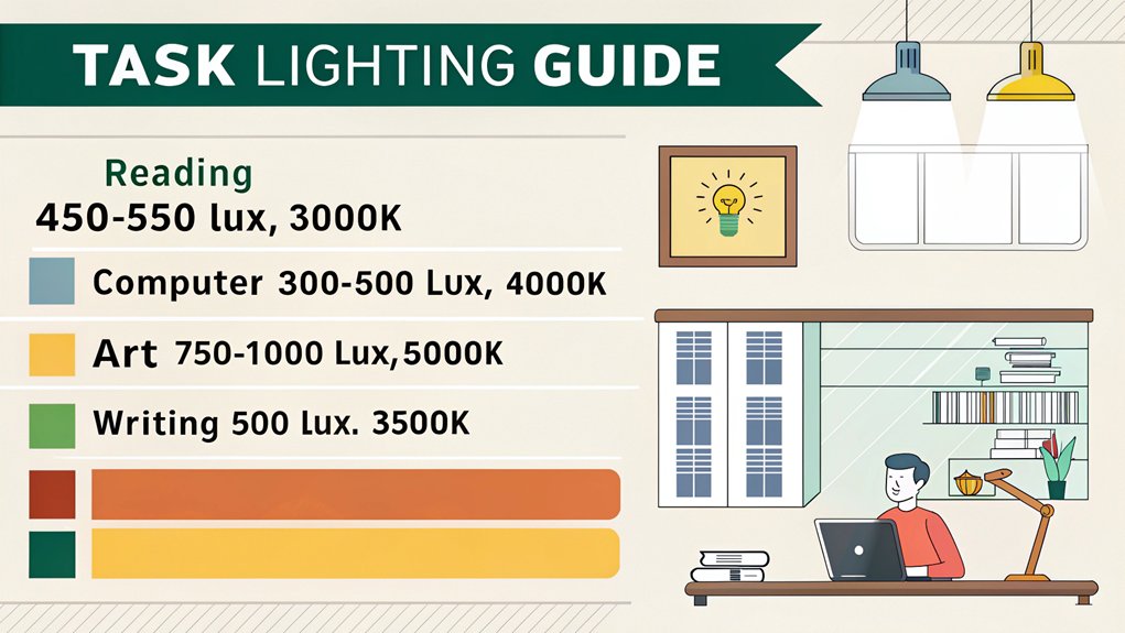 An infographic illustrating optimal desk positioning for natural light in an ergonomic workspace. Show windows, desk placement options, and light angles throughout the day. Include eye strain reduction, improved mood, and productivity benefits. Use a blue and yellow color scheme with simple illustrations of desk setups.