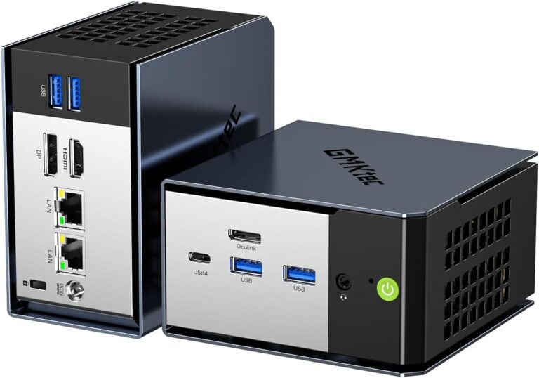 The GMKtec EVO-X1 mini PC featuring dual sides with various ports and a sleek black finish
