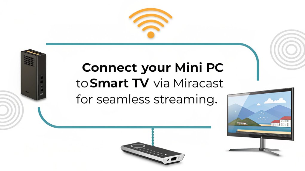 An infographic showcasing the steps for Setting Up Your Smart TV for Miracast while using a Mini PC. 