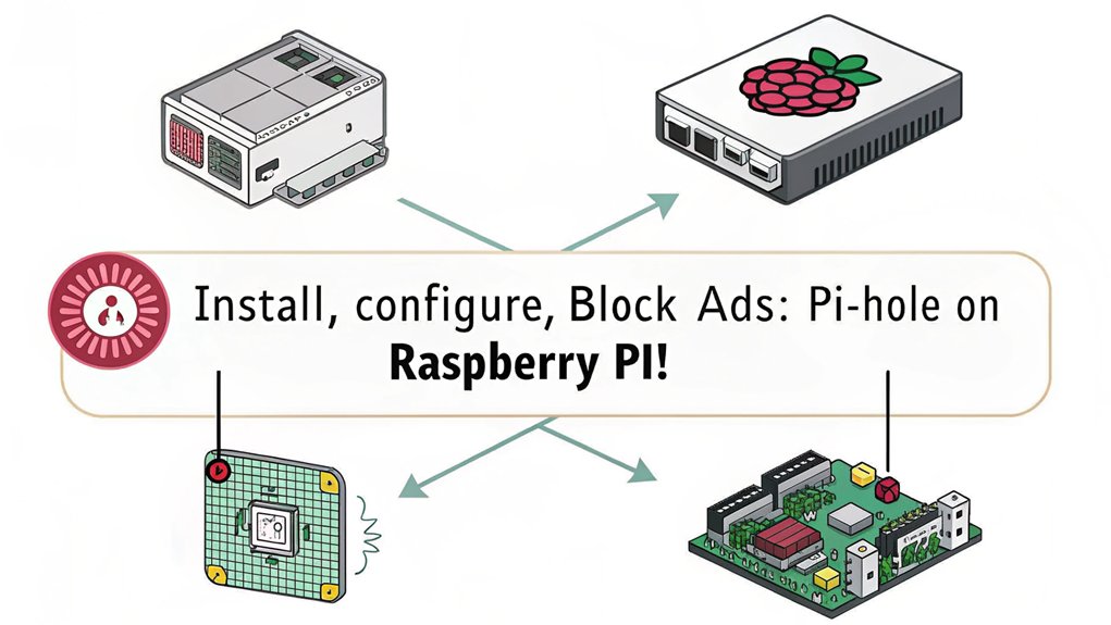 An infographic depicting the steps to install Pi-hole on a Raspberry Pi to effectively block advertisements.