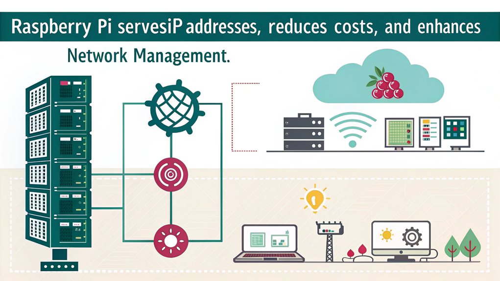 An infographic showcasing the benefits of using Raspberry Pi as a DHCP server. Highlight efficiency, cost-effectiveness, and ease of configuration.