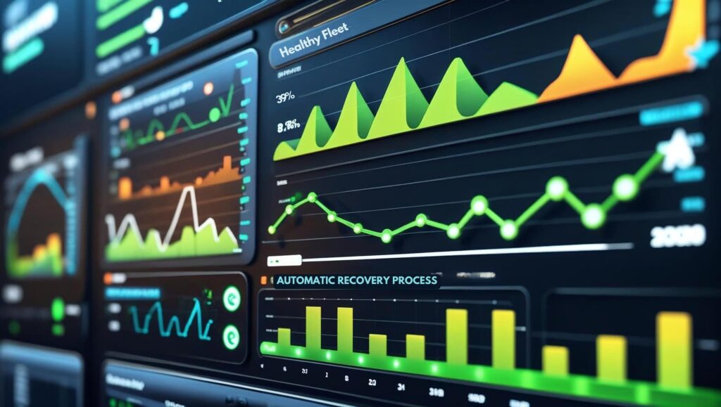 Fleet management dashboard displaying successful Raspberry Pi fleet resilience metrics and monitoring