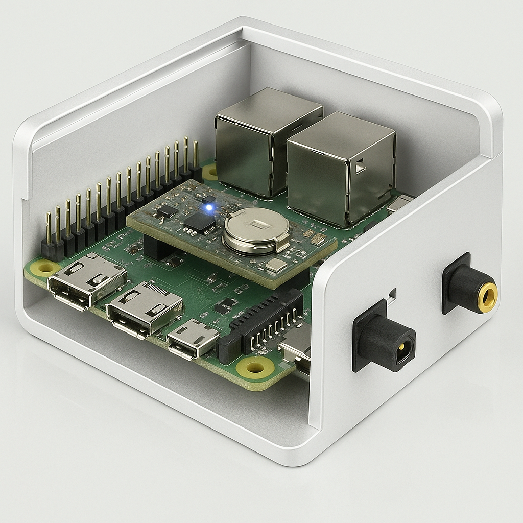 Cutaway of securely deployed Raspberry Pi in industrial setting with tamper-evident enclosure, security seals, and Zymkey4 module providing physical security protection