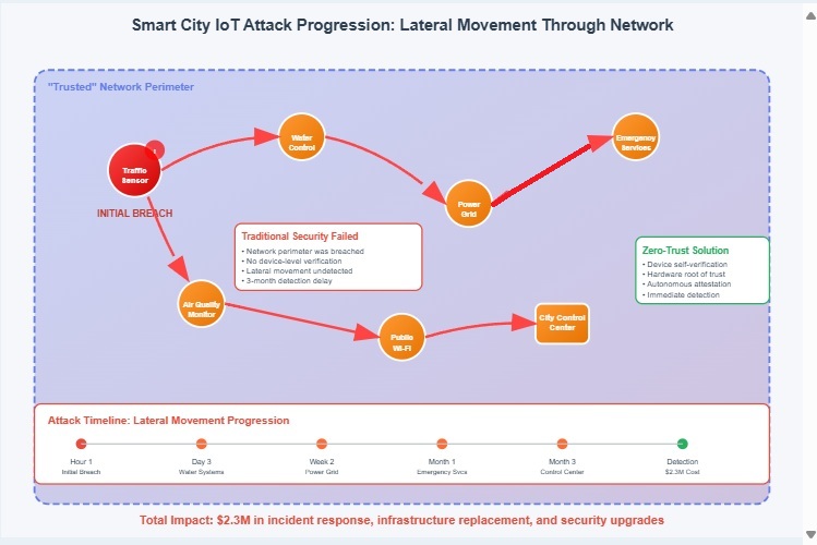 Smart CIty IoT Attack Progression: Lateral Movement Through Network. Why Zero-Trust Edge Computing is important.