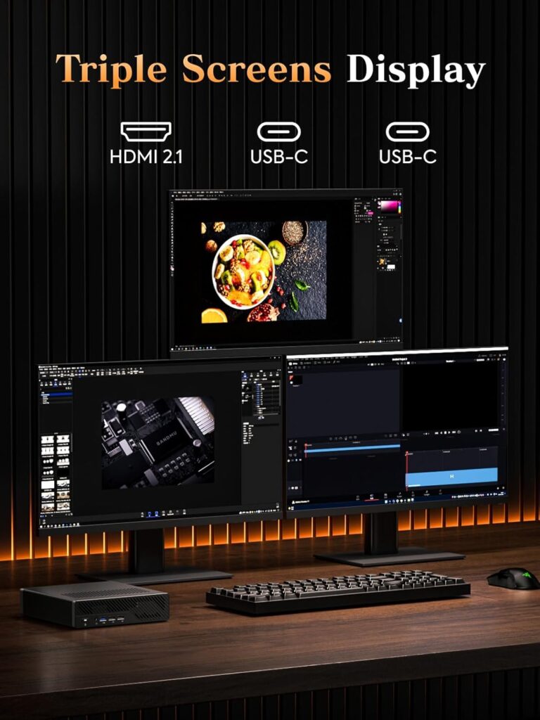 The MINISFORUM MS-A2 can handle three displays through the HDMI and two USB-C connections